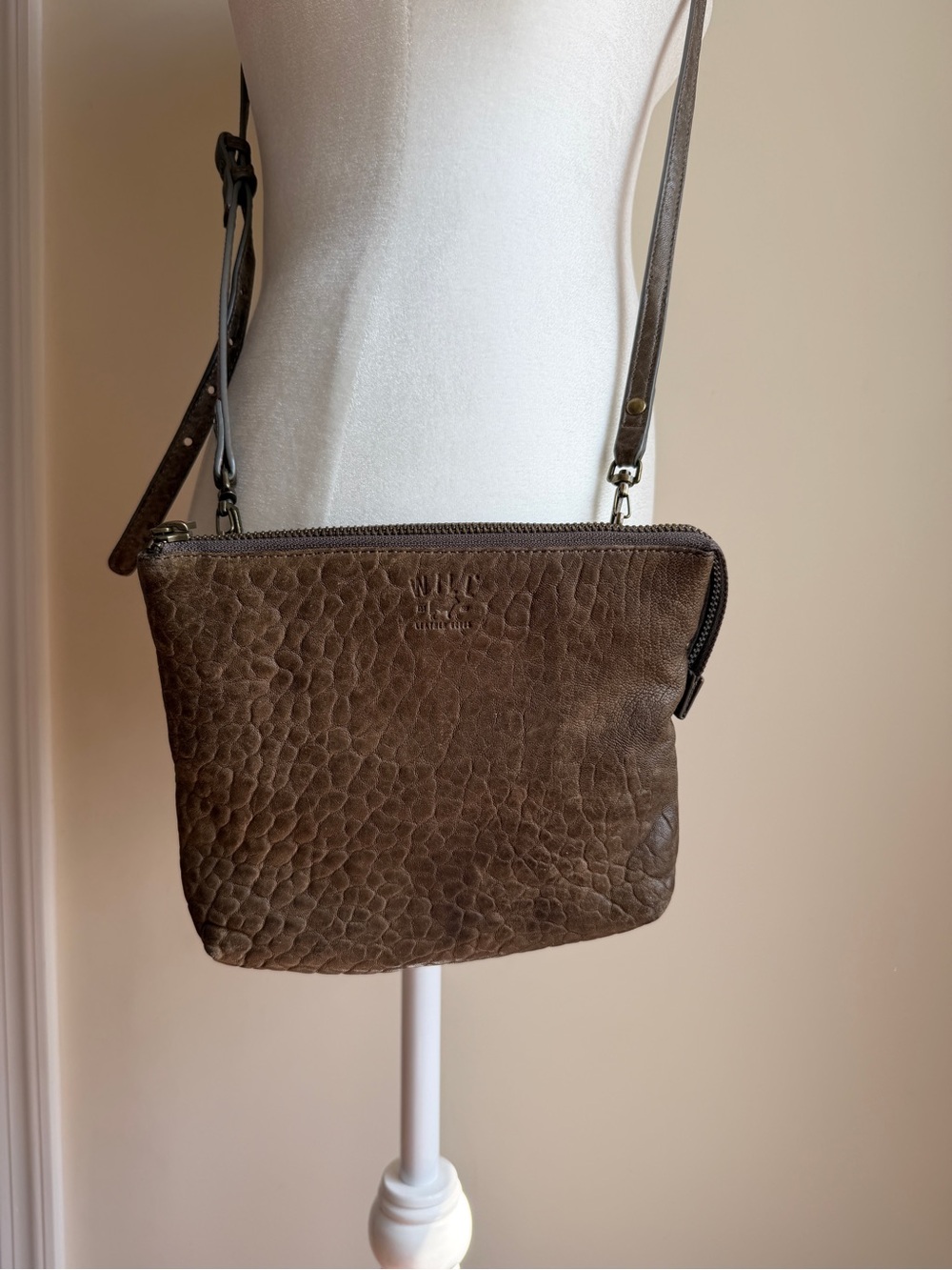 Will Leather Goods Mini Crossbody Pebble Leather Elephant Taupe Purse